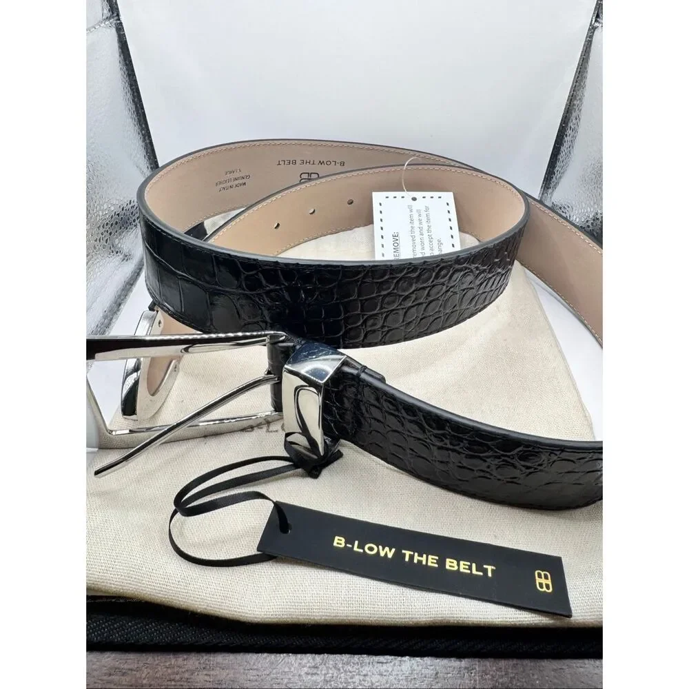 NWT B-Low The Belt Croc Black Leather Western Belt Silver Hardware Sz XL